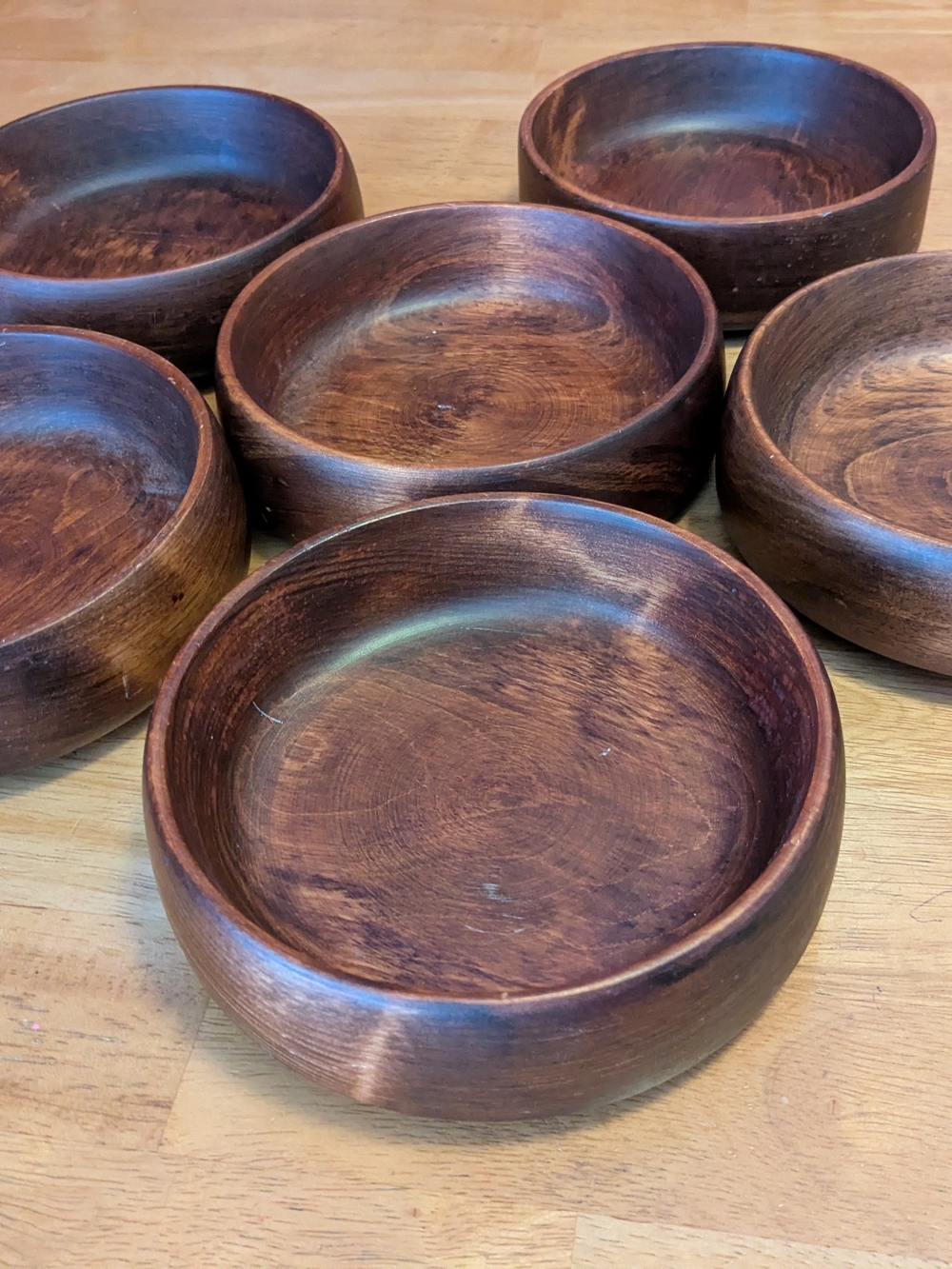 Handcrafted Dark Brown Wooden Bowls - Set of 6